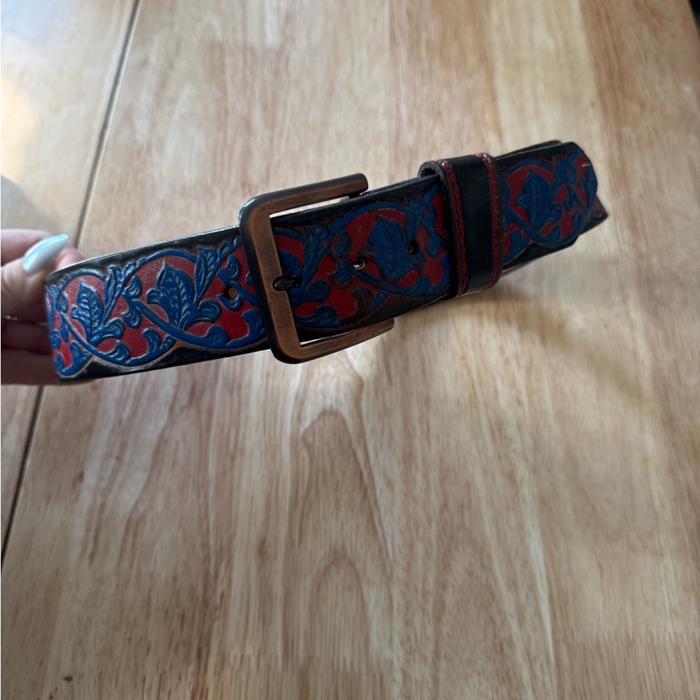 Vintage Red and Blue Belt- Louis on the back SMALL